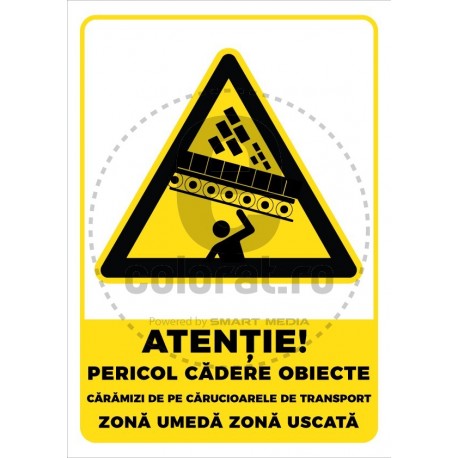 Atentie Pericol Cadere Obiecte Caramizi Carucioare Transport Zona Umeda Uscata