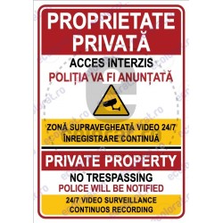 Proprietate Privata Acces Interzis Politia Va fi Anuntata Supraveghere Video EN Duo v1891