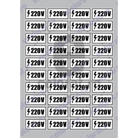 Sticker 220V ALB NEGRU - Set 40 Bucati (4.2 cm x 2.2 cm / buc.)